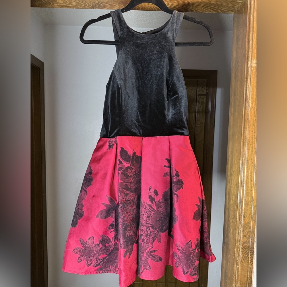 Elegant Black and Red Floral Dress